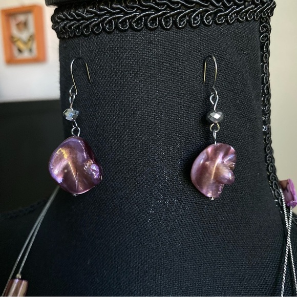 Long Double Strand Purple & Silver Bead Necklace & Earring Set - Picture 3 of 6